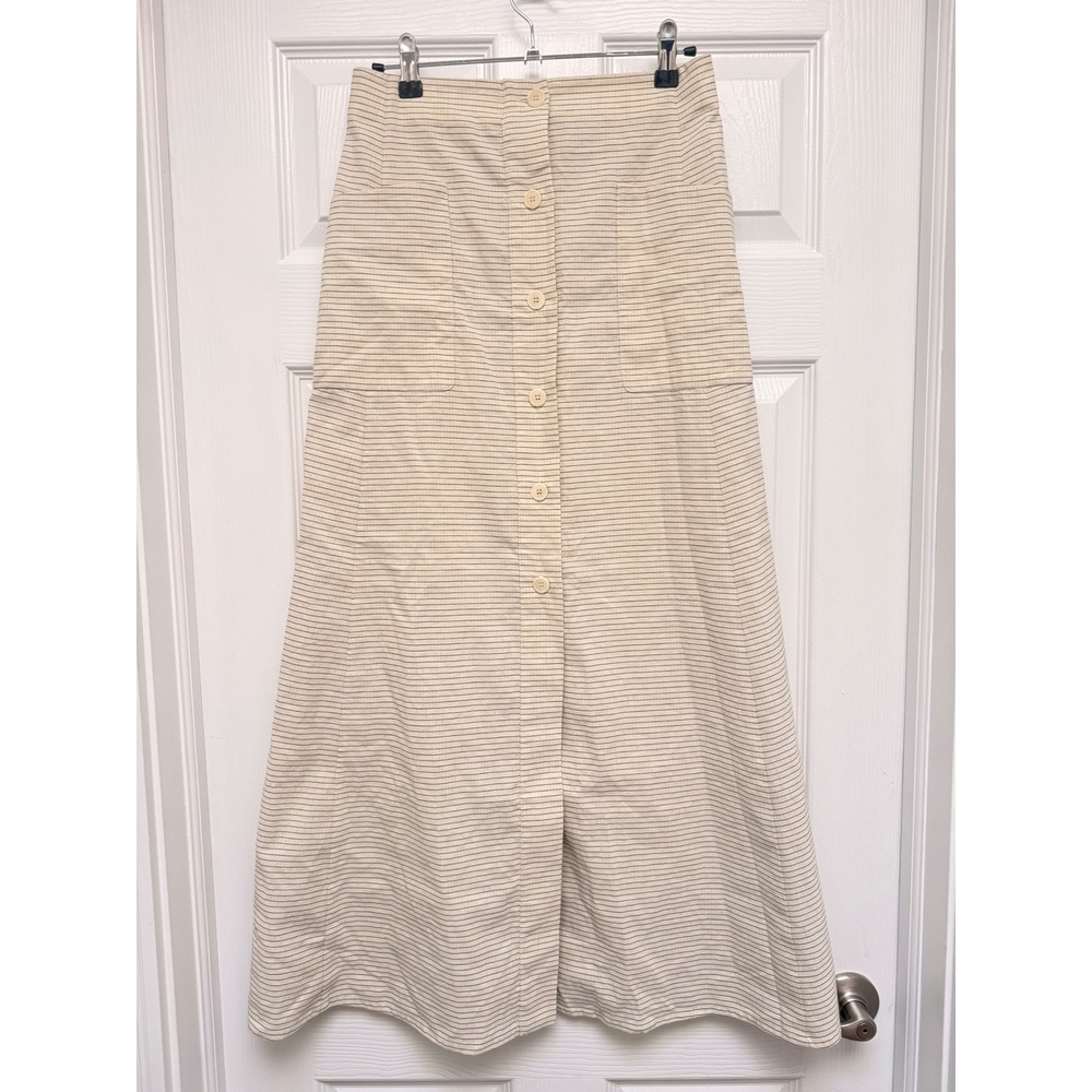 Masscob Striped Cotton Linen Button Front Maxi Skirt Cream Black Size 36 Spain